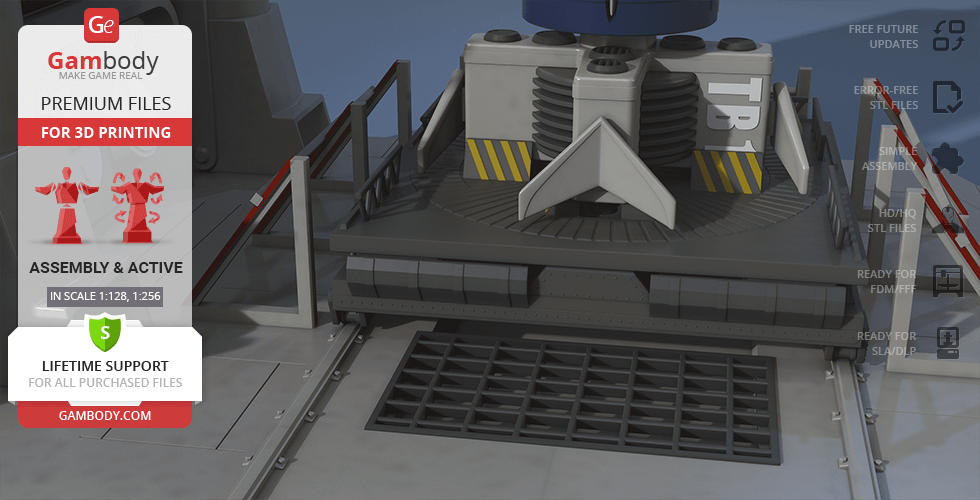 A detailed 3D model of Thunderbird 1 for printing, featuring launch platform details and markings.