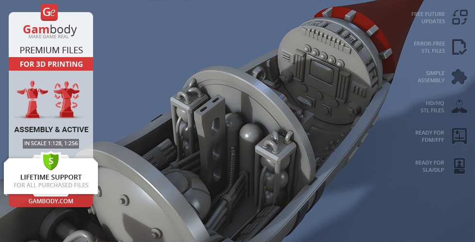 Detailed 3D model of Thunderbird 1's interior with mechanical components, ready for 3D printing.