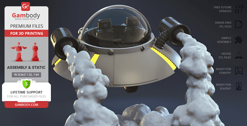 A futuristic space cruiser with twin engines and smoke trails, designed for 3D printing.