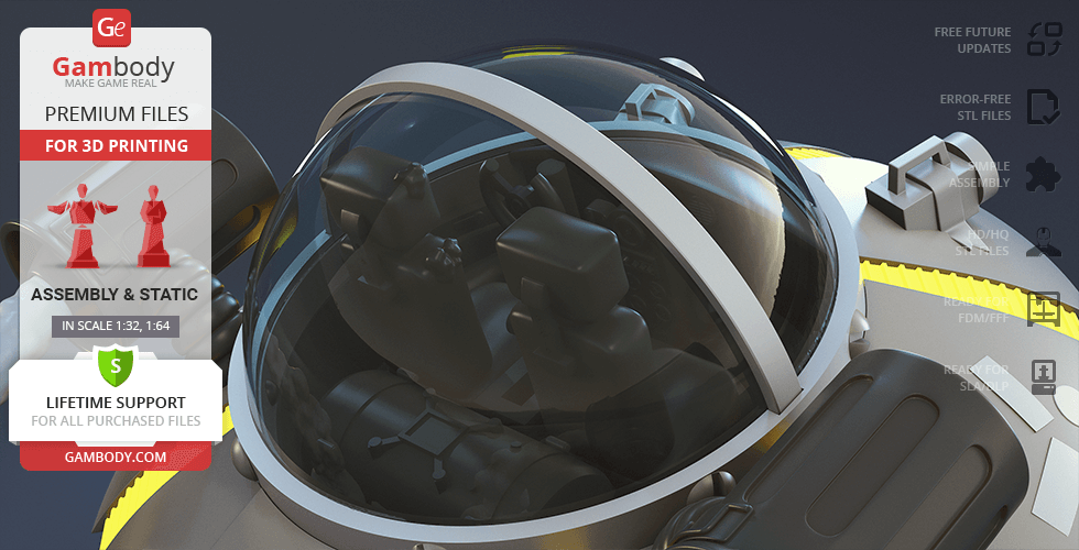 Detailed 3D model of a futuristic space cruiser cockpit with a transparent dome for 3D printing.