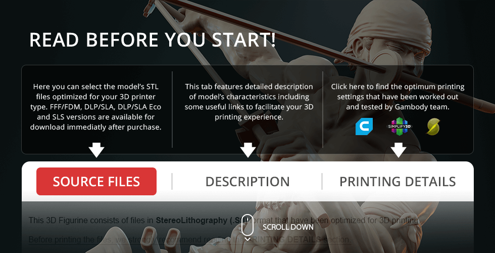 3D model download page for Roronoa Zoro, featuring source files and printing details.