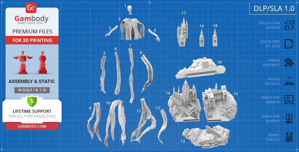 3D printable Dementor model kit with detailed parts and iconic structures for assembly.