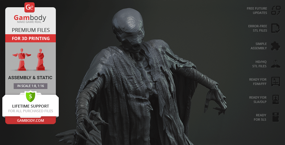 A menacing, cloaked figure with tattered robes, depicting a spectral, ghostly creature for 3D printing.