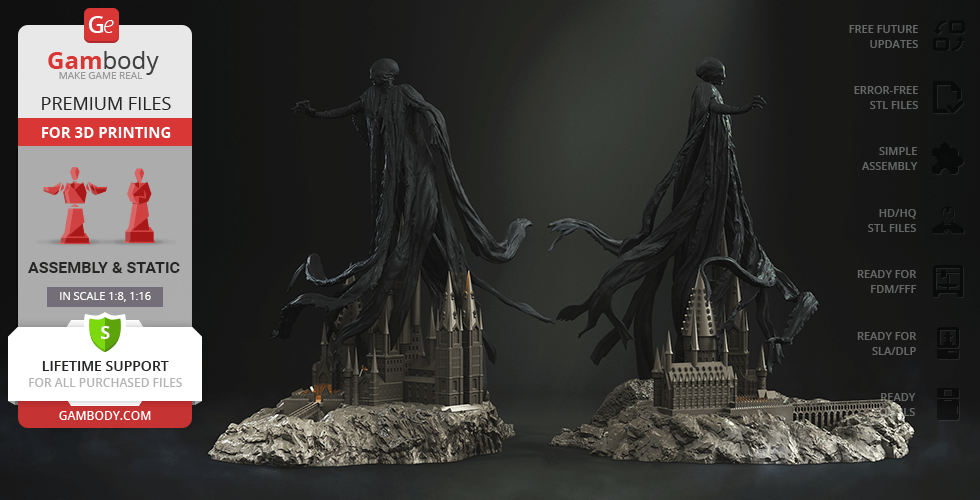 A hooded, floating figure with tattered robes above a castle-like structure on a rocky base.