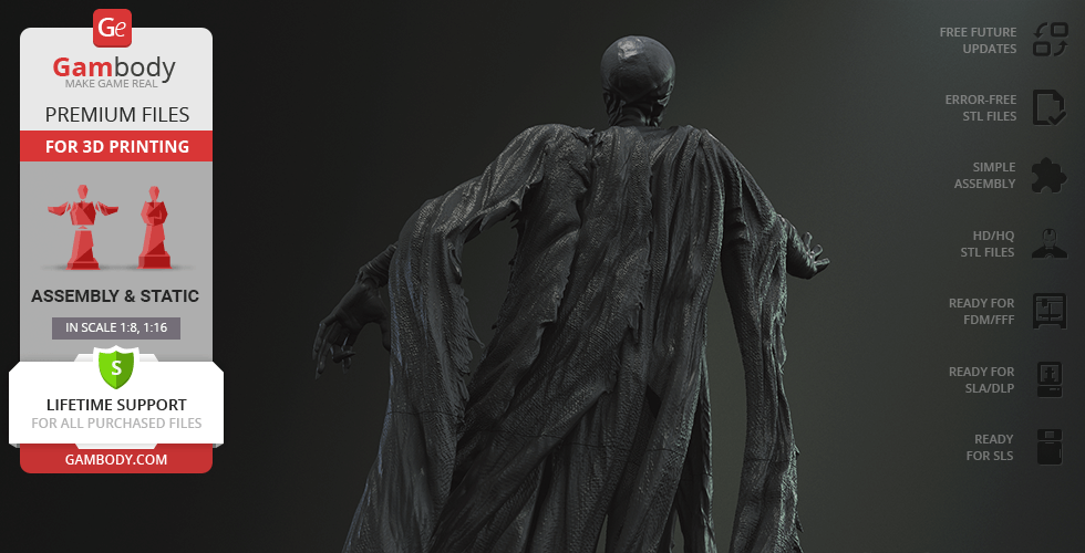 A cloaked, ghostly figure in tattered robes with an outstretched hand, designed for 3D printing.