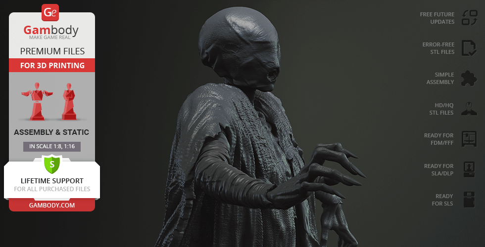 A cloaked, eerie figure with outstretched, skeletal hands, designed for 3D printing.