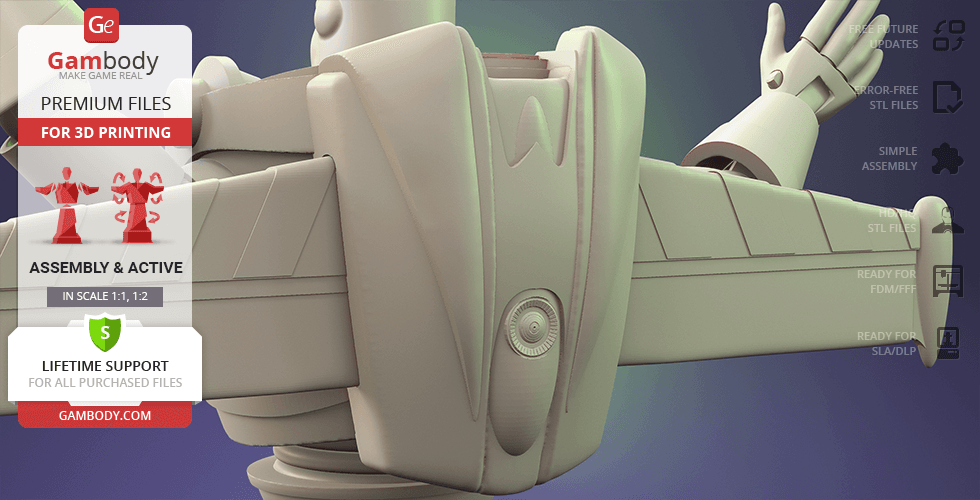 A 3D model of Buzz Lightyear's arm and hand, with options for STL files for 3D printing.