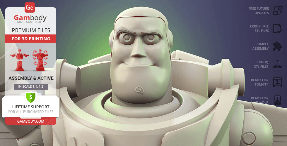 A 3D model of a space ranger character in white armor, intended for 3D printing, by Gambody.