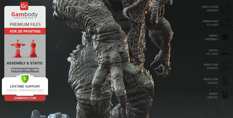 A detailed 3D model of Cthulhu, showcasing tentacles and intricate textures for 3D printing.