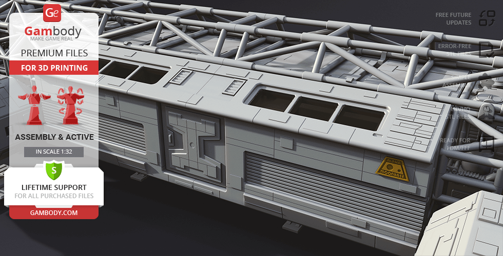 Detailed 3D model of a futuristic vehicle with structural details, ready for 3D printing.
