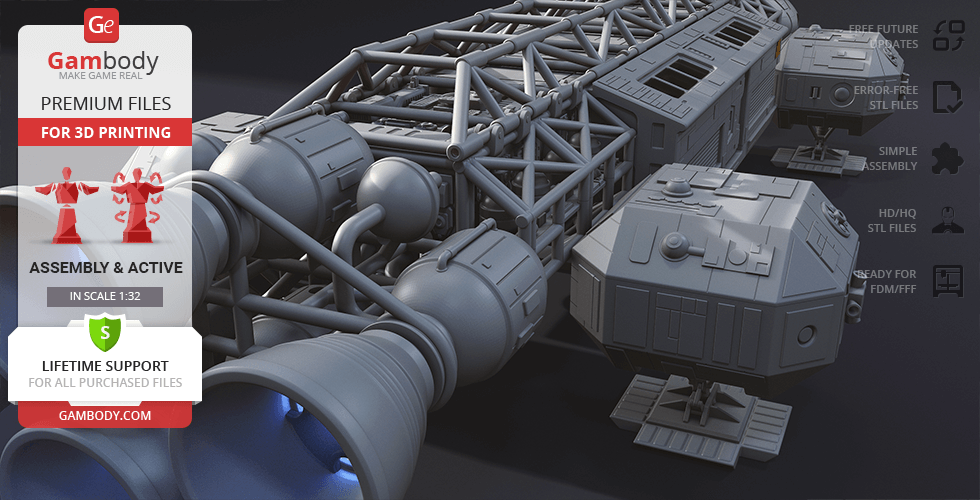 3D model of the Eagle Transporter for printing, featuring a detailed, modular spacecraft design.