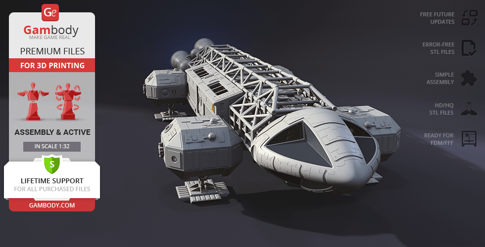 A detailed 3D model of the Eagle Transporter vehicle from 'Space: 1999,' ready for 3D printing.