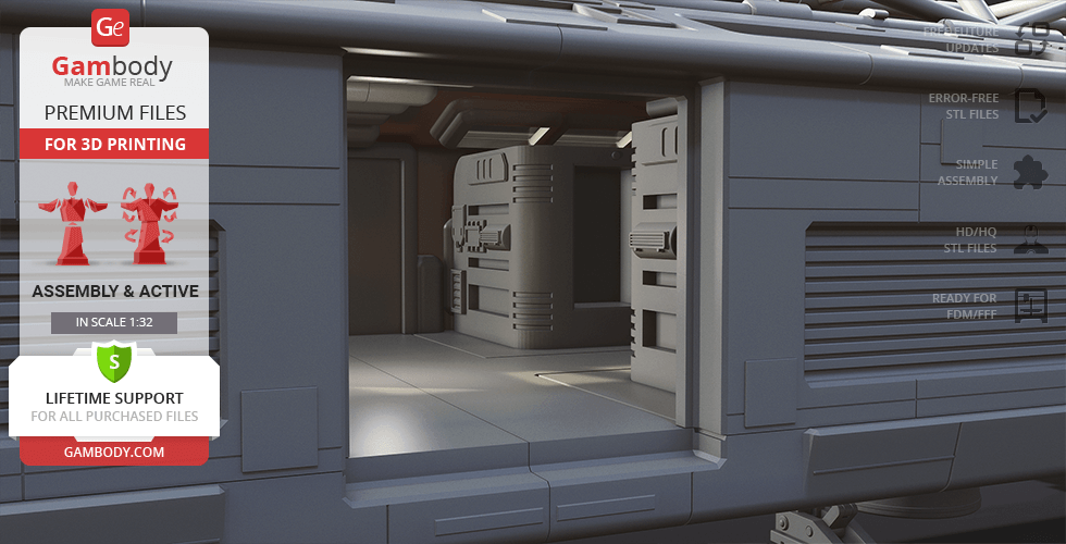 Detailed 3D model of a sci-fi interior, showcasing structural elements and futuristic design for 3D printing.