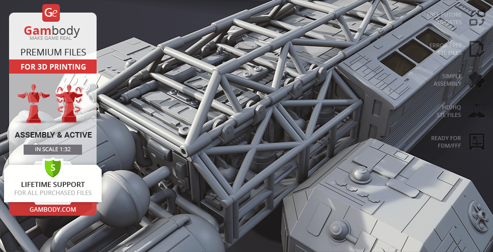 Detailed 3D model parts for printing a spacecraft or vehicle with Gambody's premium files.