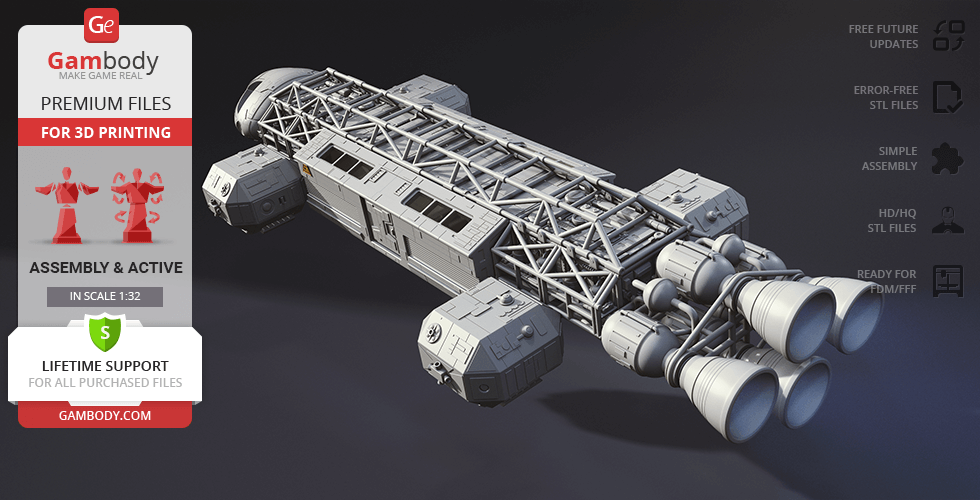 A detailed 3D model of the Eagle Transporter spacecraft, designed for 3D printing.