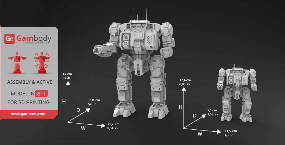 3D models of MWO Highlander mech with measurements for 3D printing.