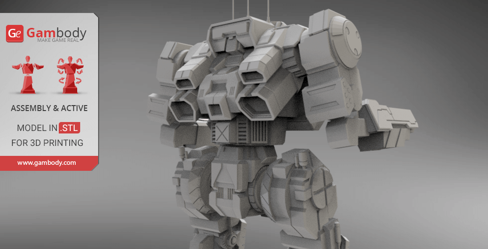 A detailed 3D model of a mech robot from MechWarrior, ready for 3D printing.