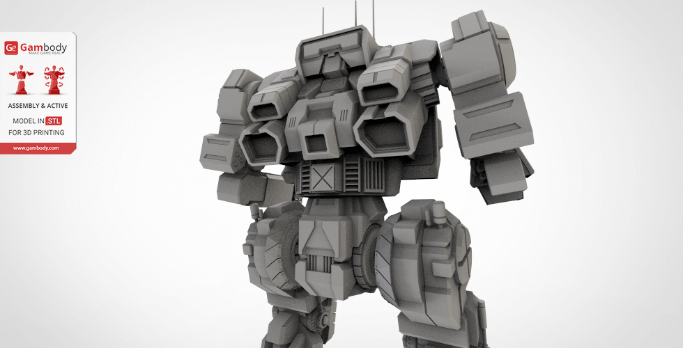 A detailed 3D model of a robot mech from a video game, designed for 3D printing.