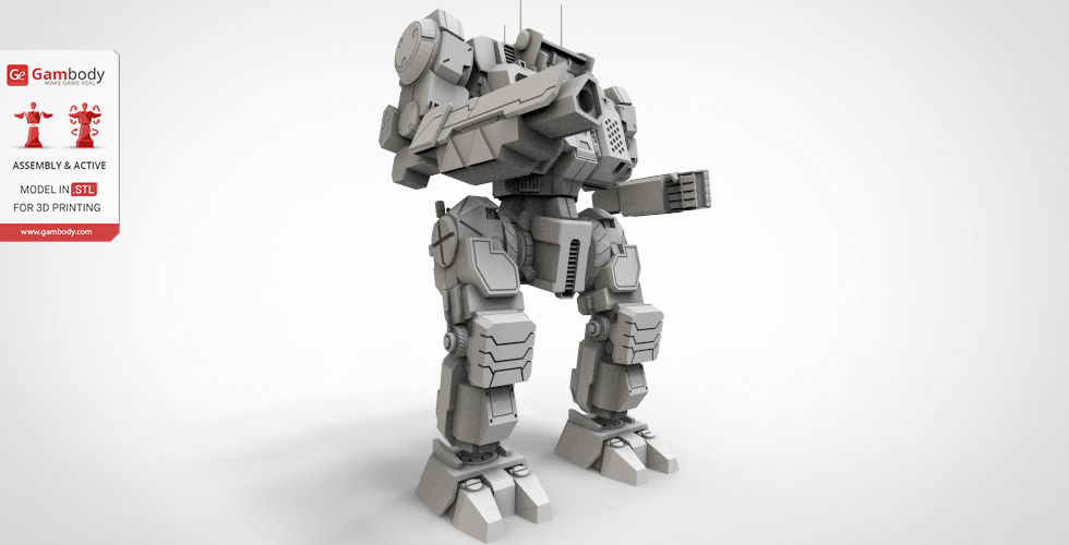 3D model of a detailed humanoid mech robot, designed for 3D printing.