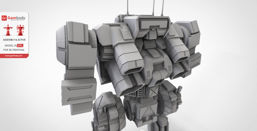 A detailed 3D model of a robotic mech, designed for 3D printing, from the game 'MechWarrior Online.'