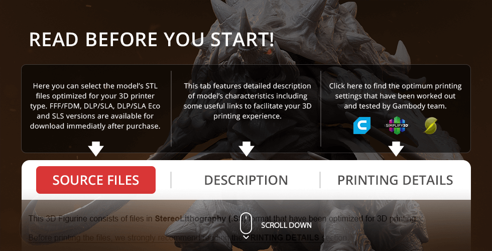 A detailed 3D model of a StarCraft Ultralisk with STL files ready for 3D printing, shown in a selection interface.