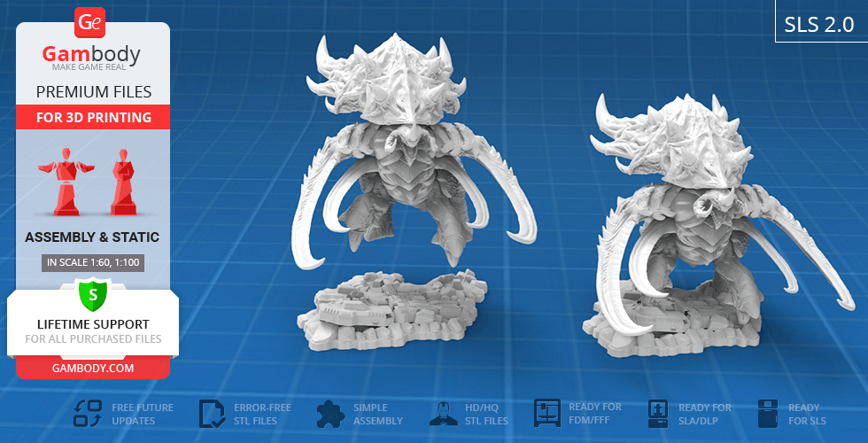 3D model of StarCraft Ultralisk, showcasing detailed spiked armor and massive tusks for printing.