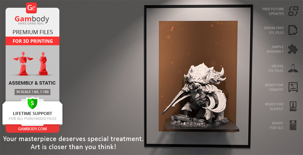 A detailed 3D model of a StarCraft Ultralisk posed for 3D printing.