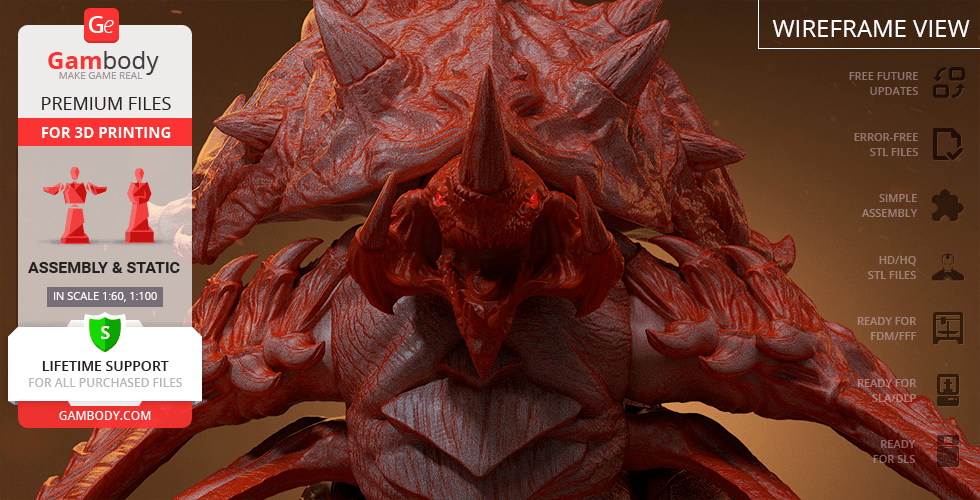 Detailed 3D model of a StarCraft Ultralisk for printing, featuring spikes and armor plating.