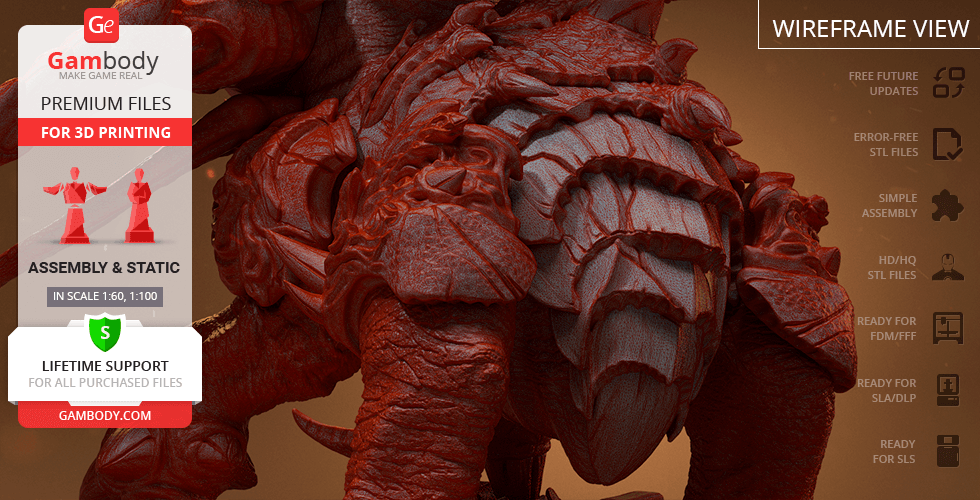 A highly detailed 3D model of a StarCraft Ultralisk, suitable for 3D printing.