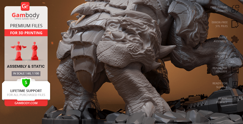 A detailed 3D model of a StarCraft Ultralisk, ready for 3D printing, displayed with intricate textures.
