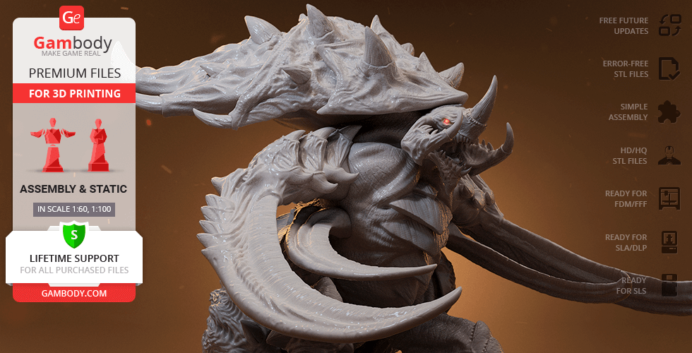 Detailed 3D model of a StarCraft Ultralisk, featuring large tusks and a spiked carapace.