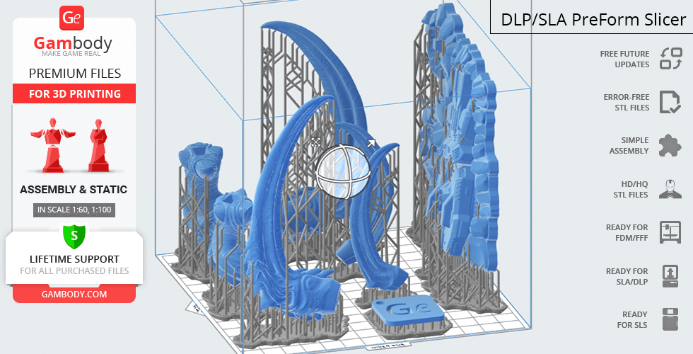 3D printing setup for a StarCraft Ultralisk model with supports on a build plate.