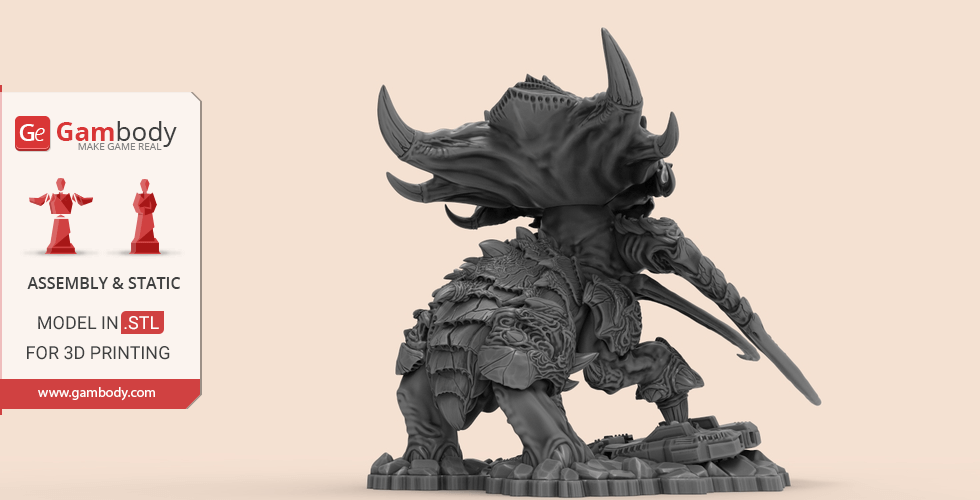 A detailed 3D model of a StarCraft Ultralisk, showcasing its armored, beastly form for 3D printing.