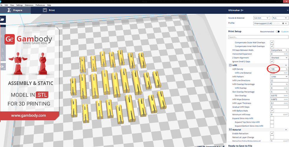3D printing setup for StarCraft Ultralisk parts, displaying multiple yellow components in Ultimaker Cura software.