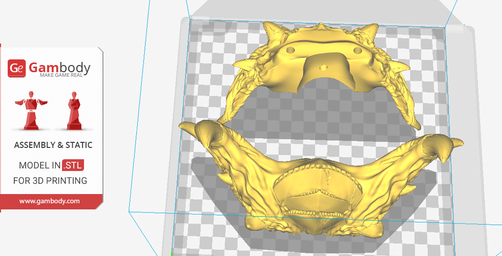 3D model of a StarCraft Ultralisk head with horns, prepared for 3D printing on Gambody.