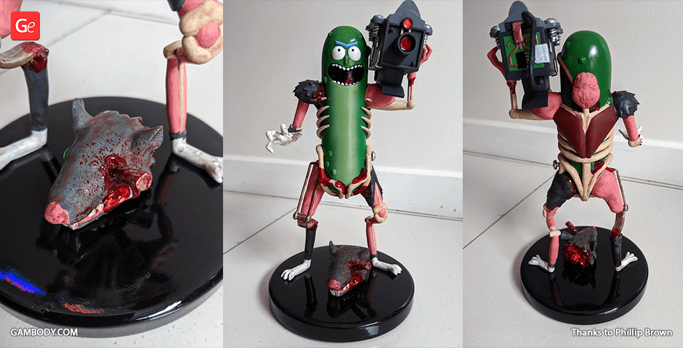 Buy Pickle Rick With Guns 3D Printing Figurine | Assembly