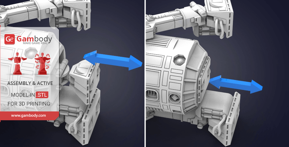 Detailed 3D model of a robotic character for printing, showcasing assembly features.