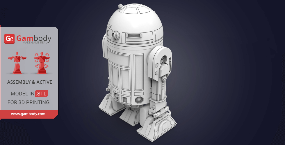 3D model of R2-D2 from Star Wars, ready for 3D printing, shown in STL format.