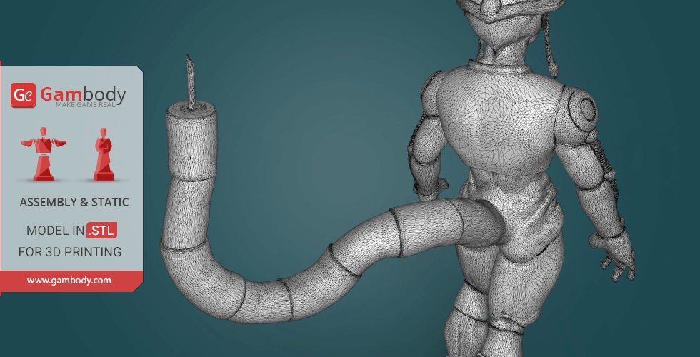 3D model of a humanoid figure with a long tail, textured for 3D printing on Gambody.