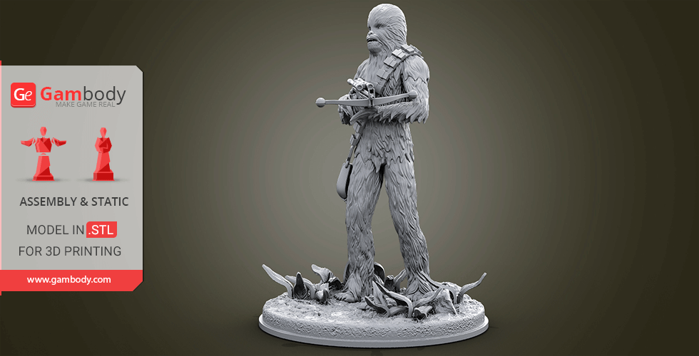 3D model of a tall, hairy creature holding a weapon, standing on a detailed base.
