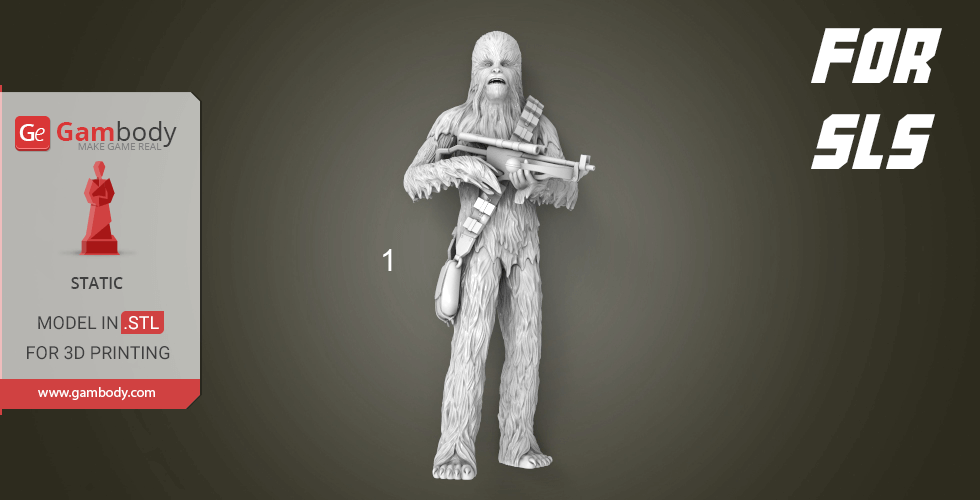 A 3D model of a furry character holding a weapon, designed for 3D printing.