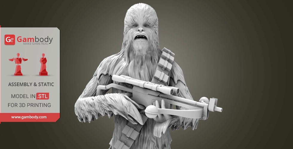 3D model of a furry humanoid holding a crossbow-like weapon, designed for 3D printing.