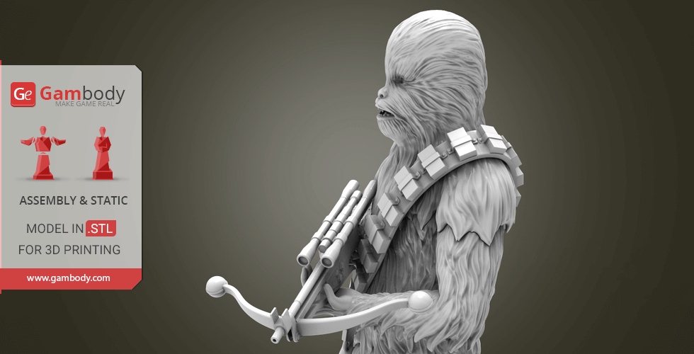 A detailed 3D model of a standing, armed furry character designed for 3D printing.