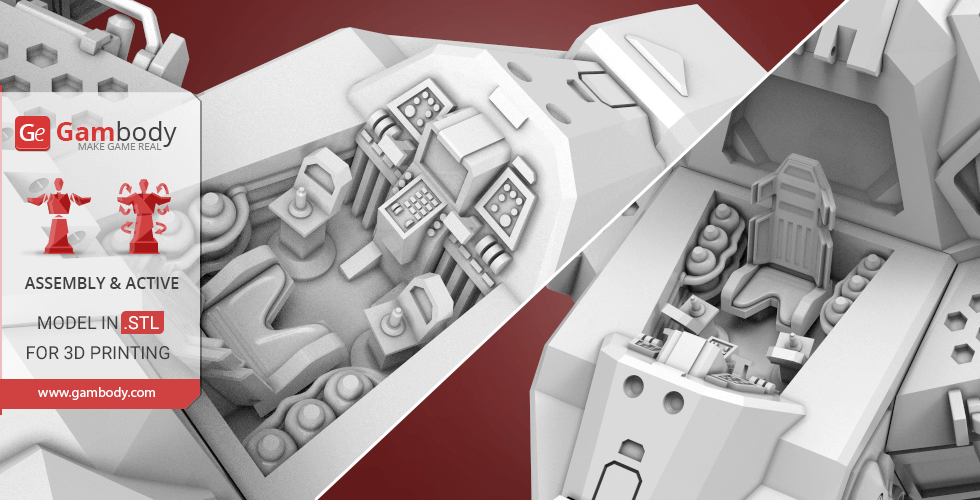Detailed cockpit interior of a Terran Thor mech from StarCraft, designed for 3D printing.