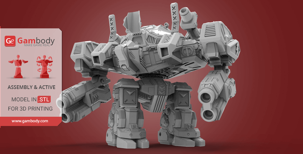 3D model of a Terran Thor mech from StarCraft, with large cannons and armor, ready for 3D printing.