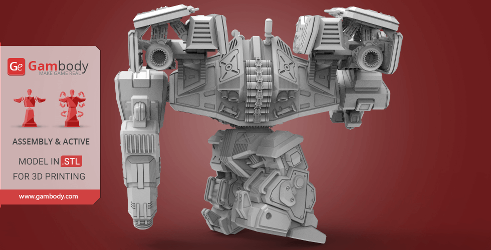 Detailed 3D model of a mech from StarCraft, showcasing armor and weaponry, prepared for 3D printing.