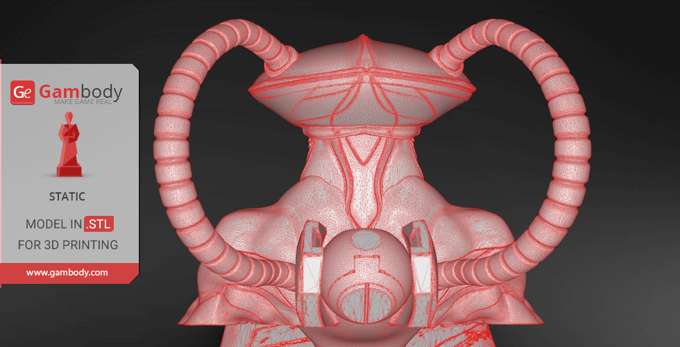 3D model of Black Manta bust with detailed helmet and hoses for 3D printing.