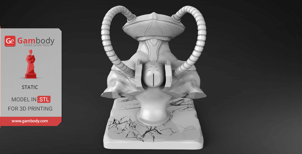 3D printable bust of Black Manta helmet with cables and detailed base.