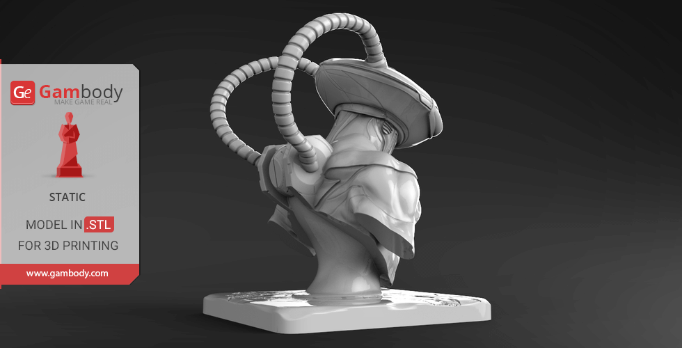 3D-printed Black Manta bust, featuring detailed armor and helmet with tubing, on a display base.