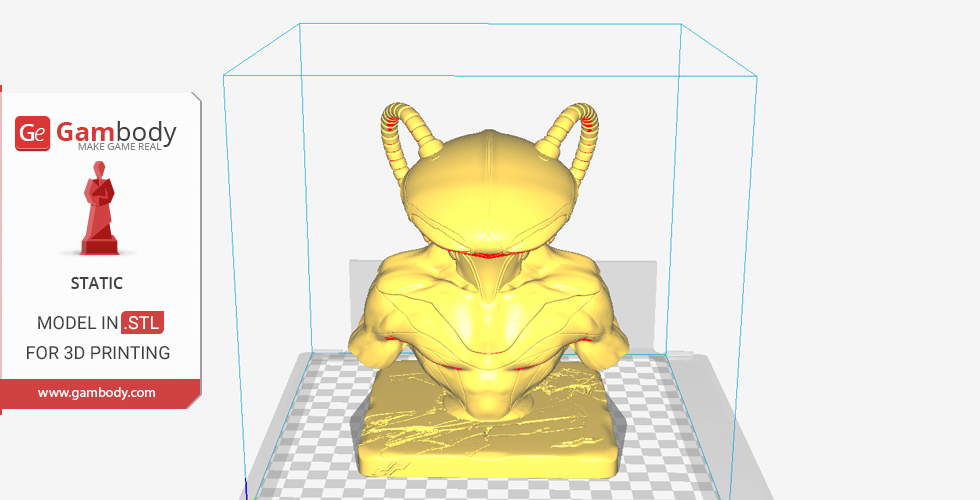 3D model of a muscular bust with a helmet and tubes, prepared for 3D printing in STL format.